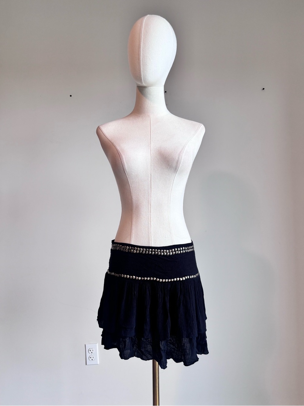 Bershka Black Tiered Mini Skirt with Studded Waistband